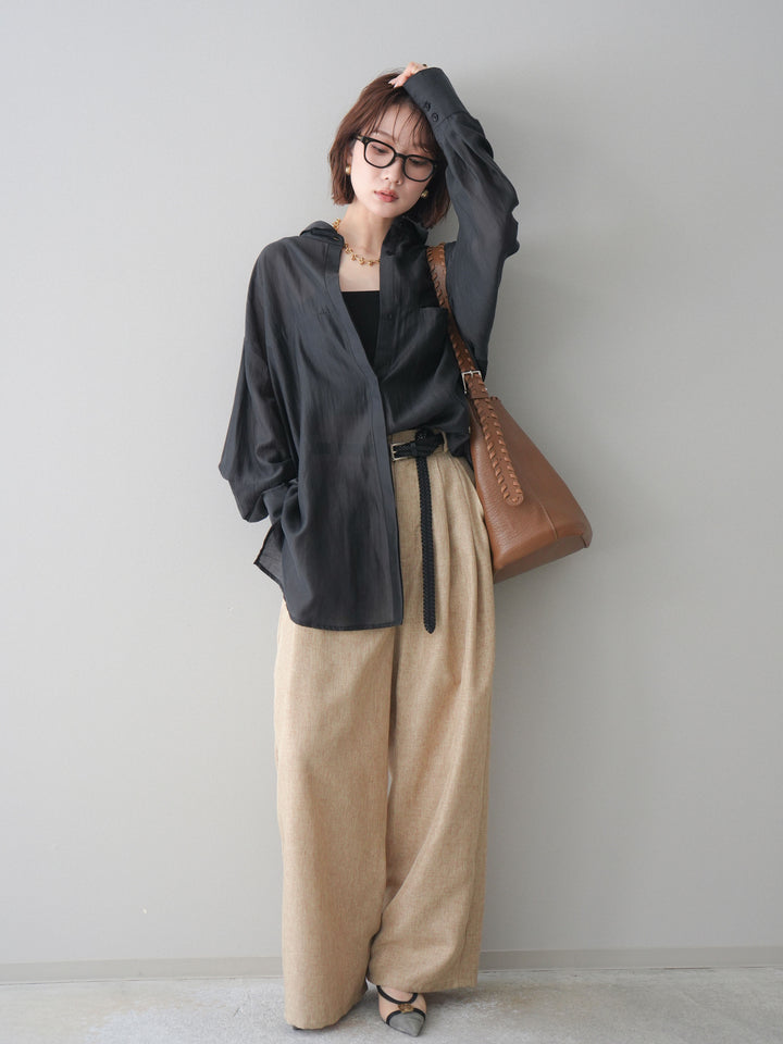 [予約]リネンライクタックワイドパンツ/beige