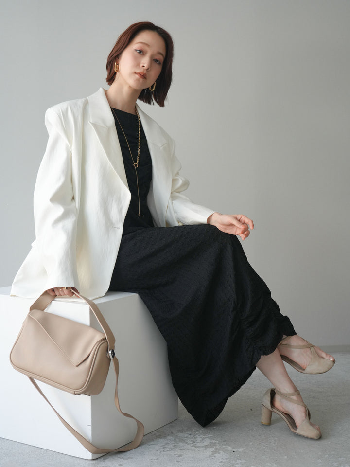 [SET]シャーリングジャガードノースリーブワンピース+エフォートレステイラードジャケット(2set)