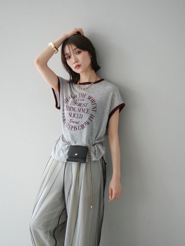 [SET]シアーフライス ロゴプリントT +コード刺繍チュールレイヤードパンツ(2set)