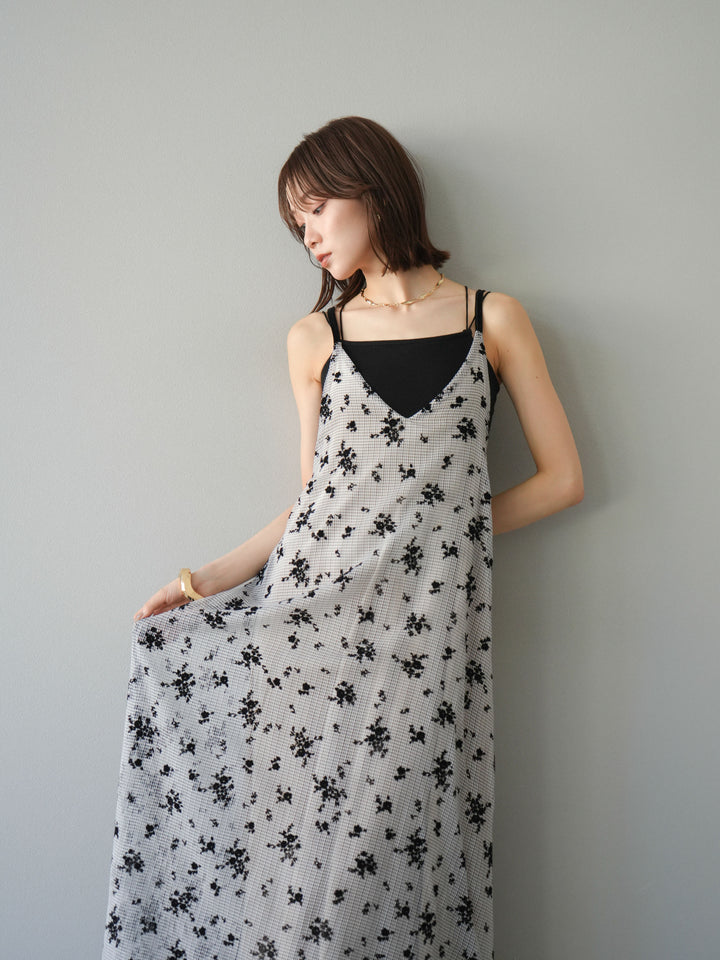 [予約]フロッキーチュールレイヤードベロアキャミワンピース/ベージュ