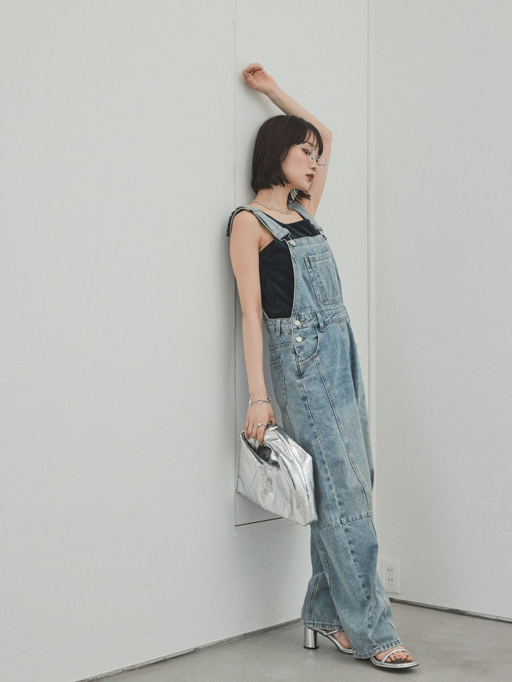 [SET]センターシームデニムサロペット +スクエアベロアタンクトップ(2set)