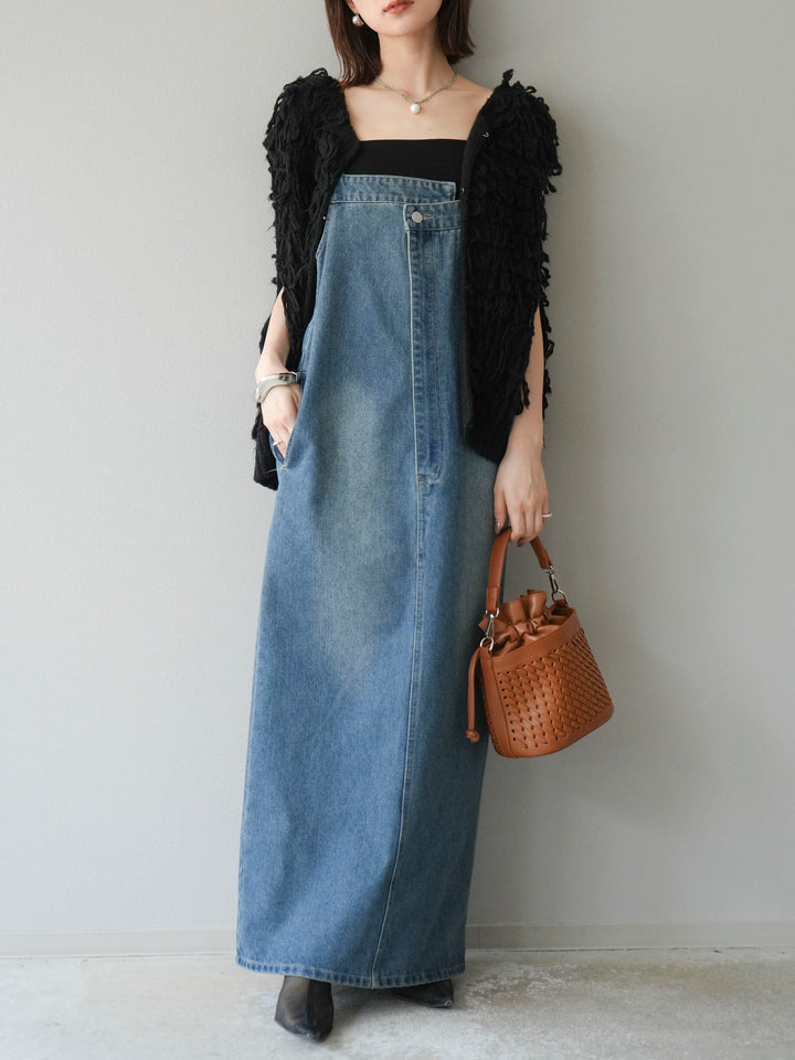 [SET]ループデザインベスト+アシンメトリーデニムワンピース(2set)
