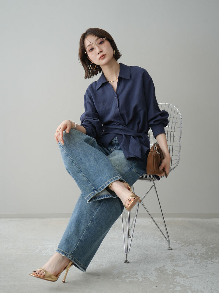 [予約]フロントアシンメトリーブラウス/blue
