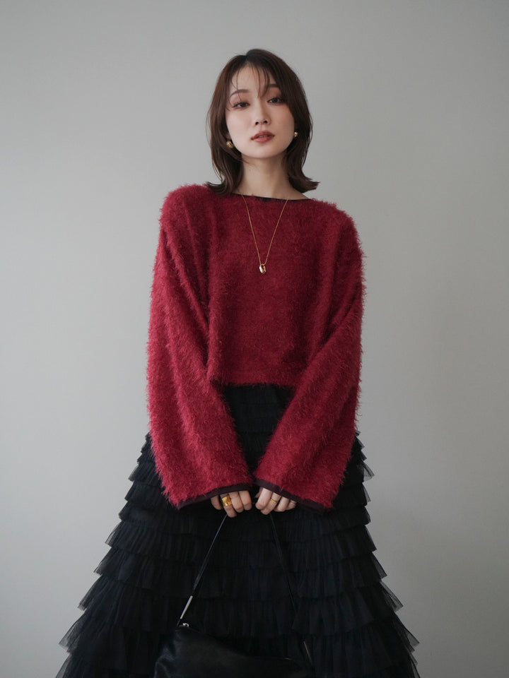 [予約]バイカラー2WAYシャギーニットカーディガン/red