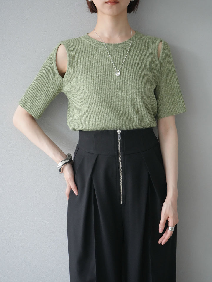 [予約]MIXニットショルダースリットプルオーバー/グリーン