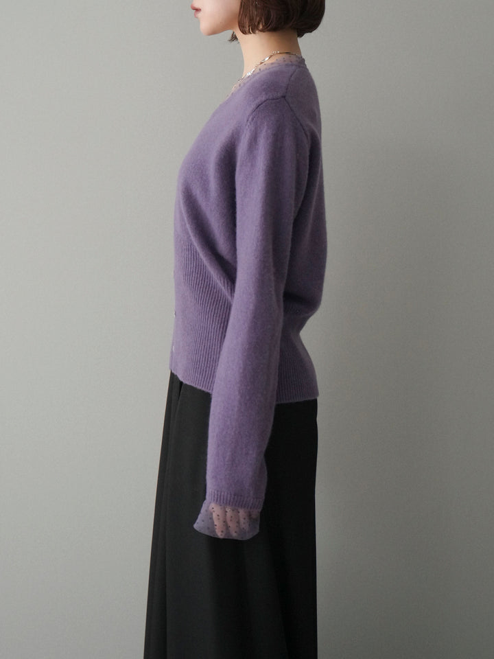 [予約]ドットチュールレイヤードボタンニットトップス/purple