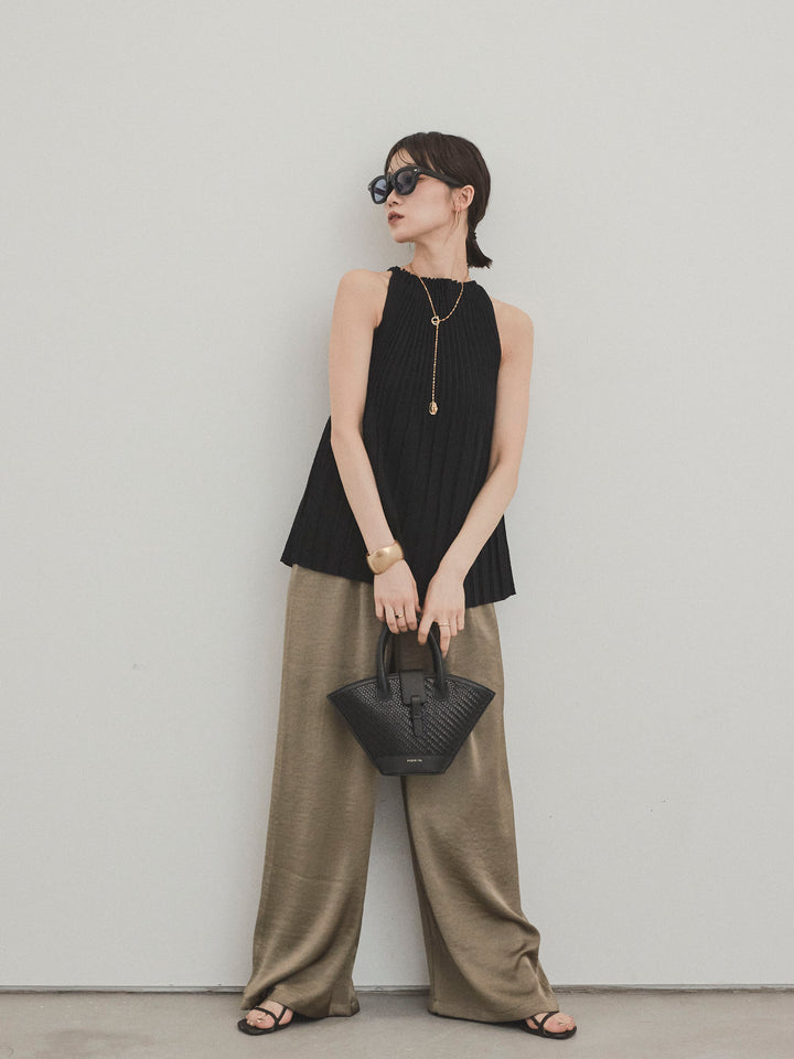 [SET]プリーツニットキャミソール+サテンイージーパンツ(2set)