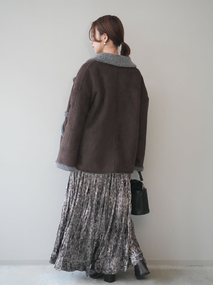 [予約]レオパードベロアワッシャーロングスカート/gray