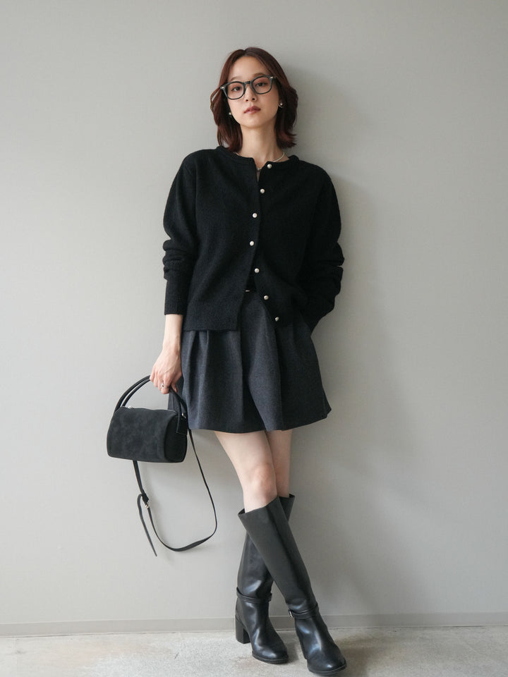 [SET]アンティークボタンニットカーディガン+ベルト付きタックミニスカート(2set)