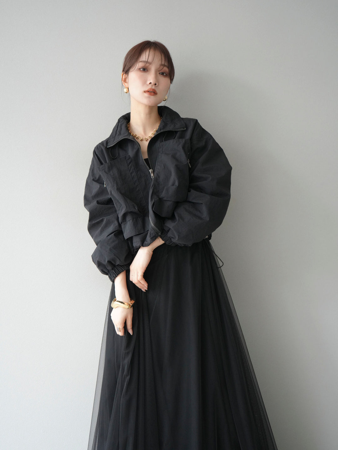 [予約]ポケットデザインショートブルゾン/ブラウン