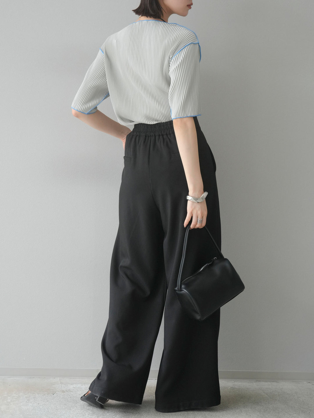 【SET】配色褶皺半袖上衣 + 配色褶皺半袖上衣 (2 件套)