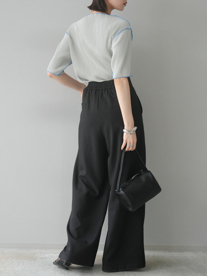 【SET】配色褶皺半袖上衣 + 配色褶皺半袖上衣 (2 件套)