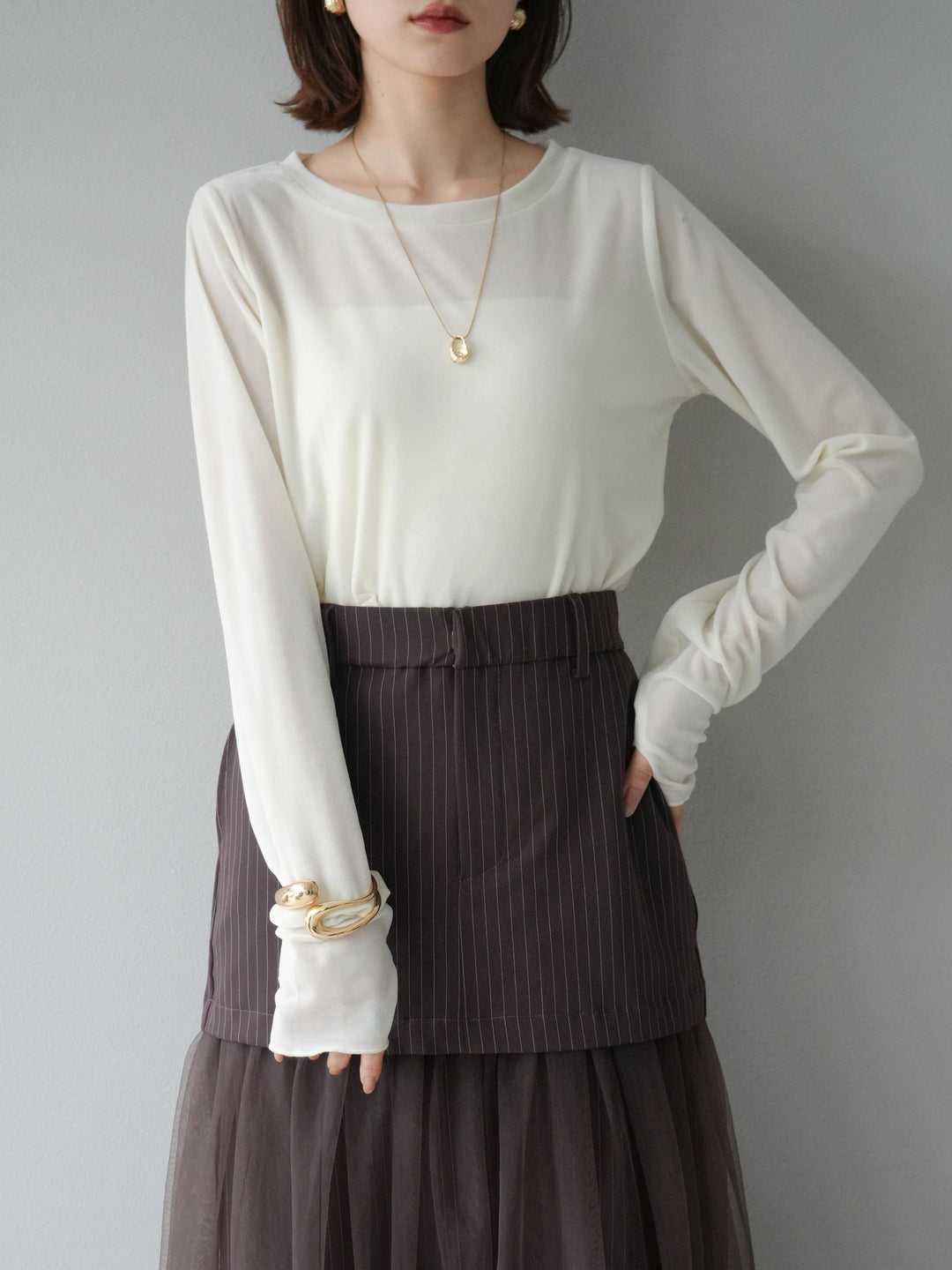 [予約]シアーベロアフィンガーホールトップス/アイボリー