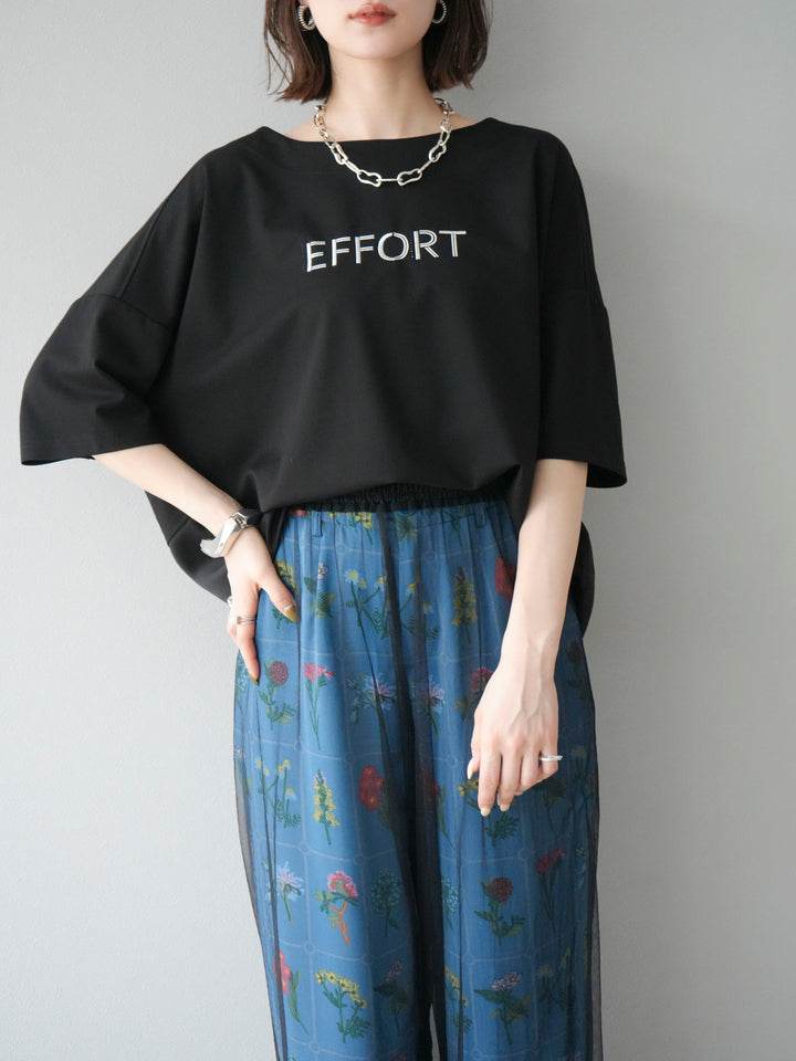 [予約]異素材メタリックロゴ刺繍×プリントTシャツ/ブラック