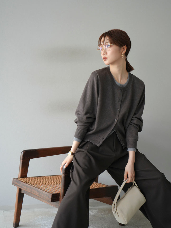 【SET】同色系疊穿開襟衫+雙褶寬褲（2件組）