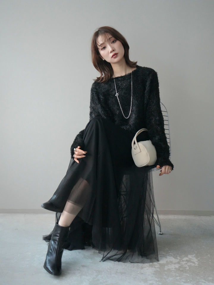 [予約]ラメシャギードルマンニットプルオーバー/black