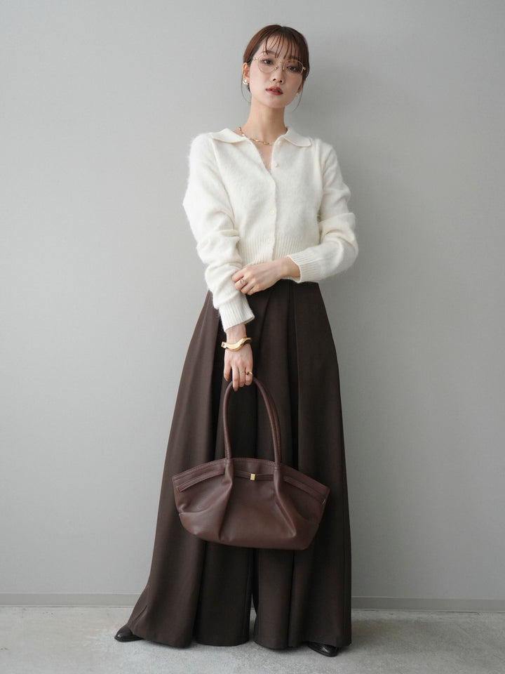 [SET]モヘア衿付きボタンプルオーバー+テープベルトタックバギーパンツ(2set)