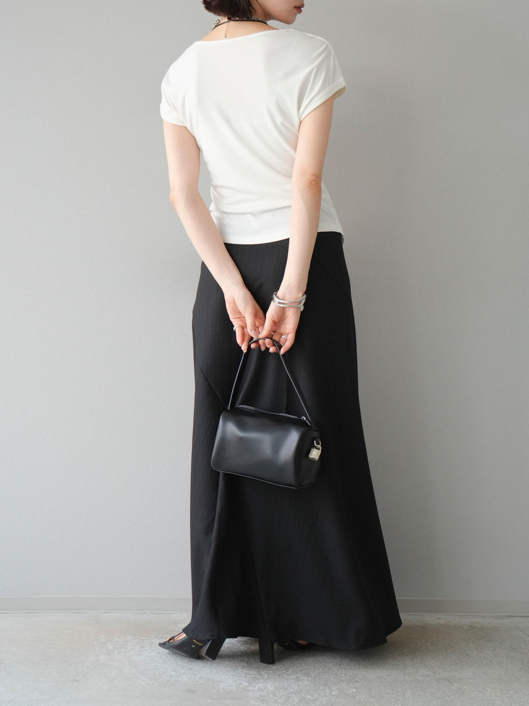 [予約]サイド巻きツイルスカート/ブラック