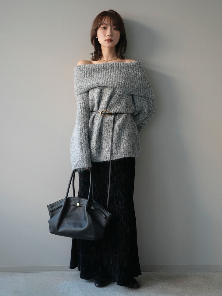 [予約]オフショルミックスニットプルオーバー/gray