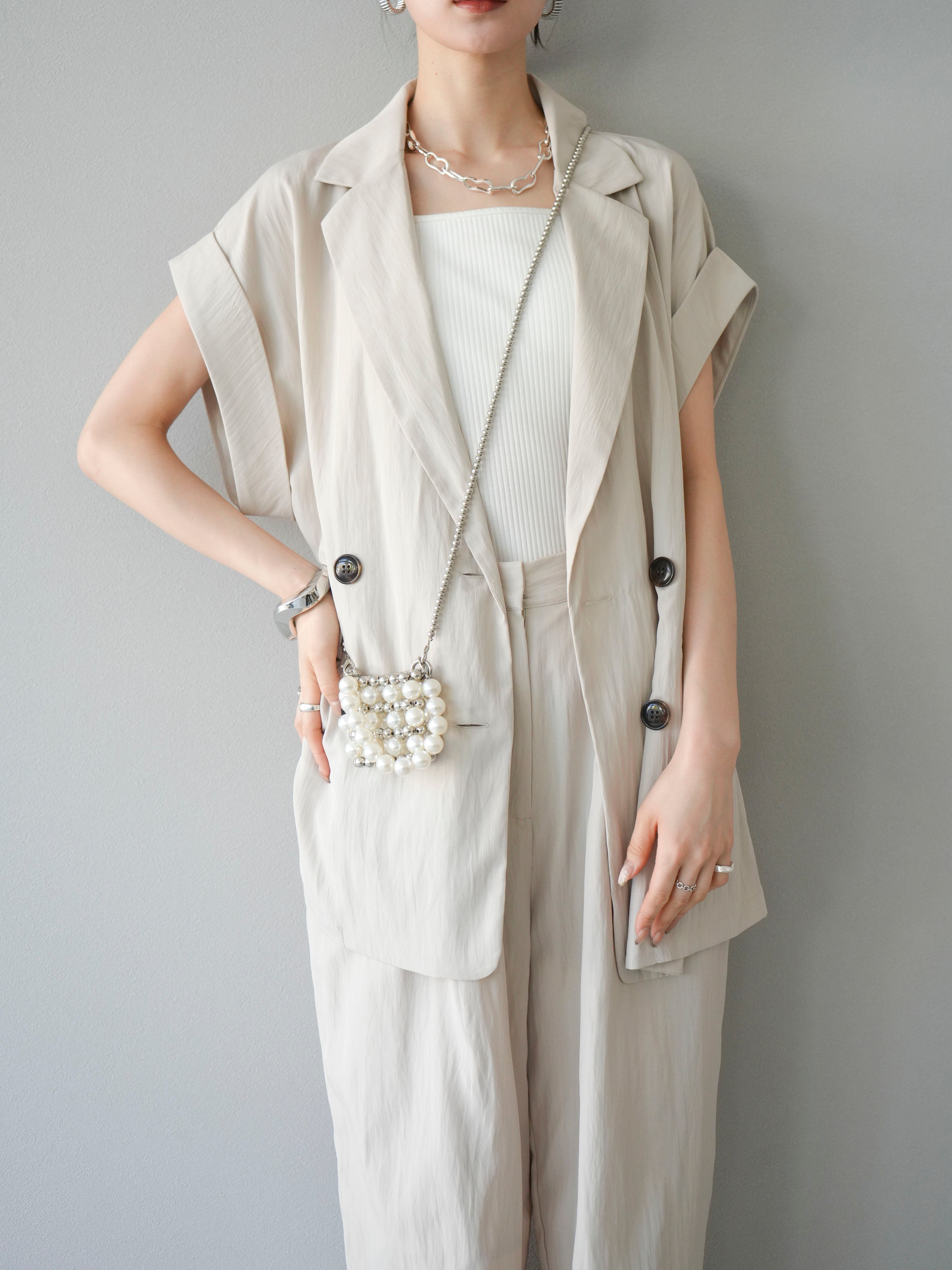 予約]リネンライクノースリーブダブルジレ/エクリュ – Lumier