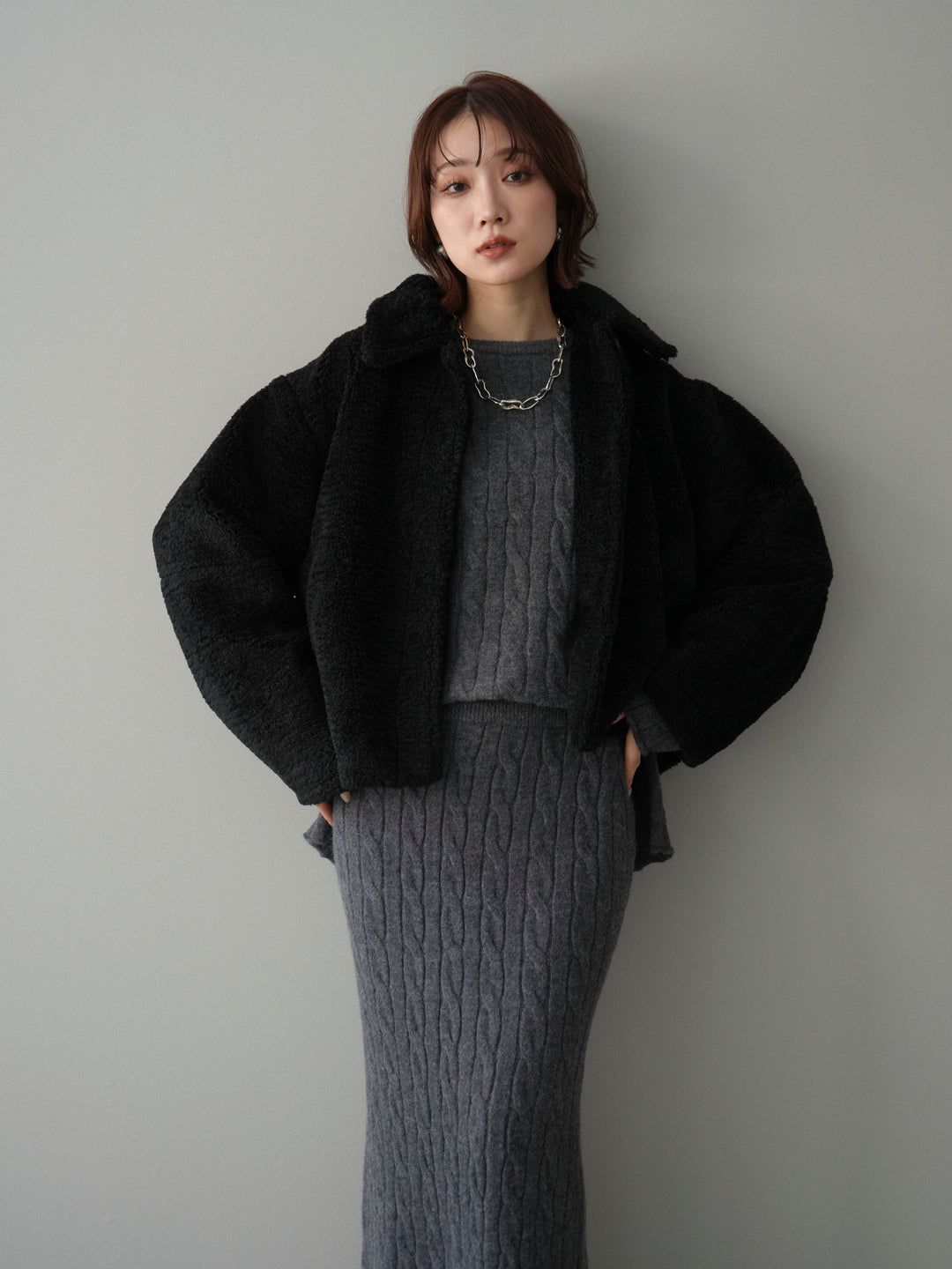 [SET]エコファーステンカラージャケット+エコファーステンカラージャケット(2set)