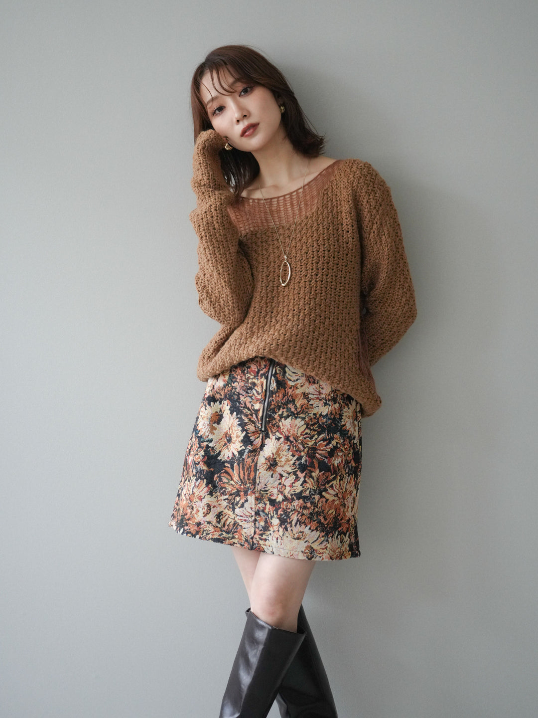 [予約]ダメージデザインニットプルオーバー/camel