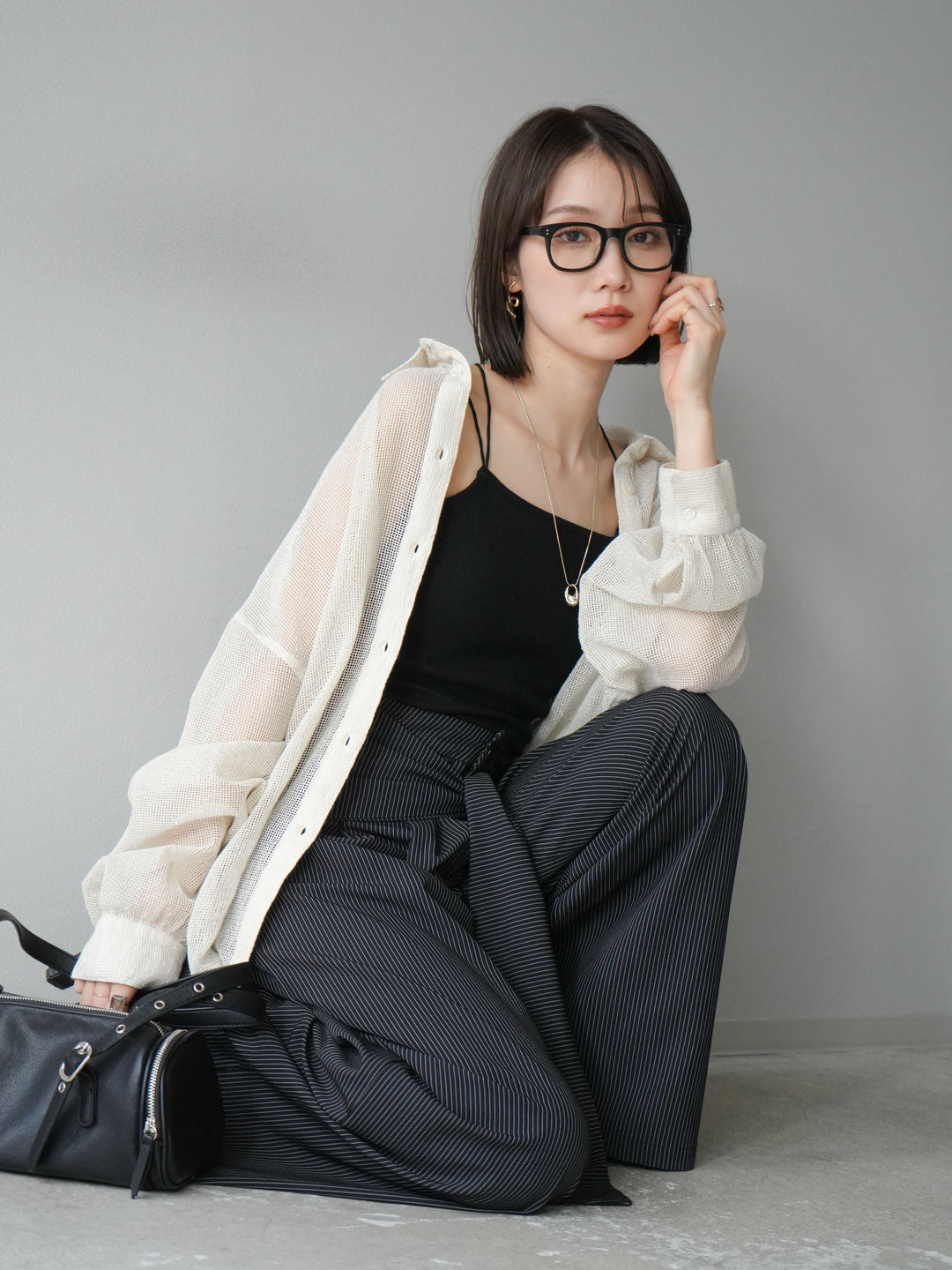 [予約]コットンラメメッシュオーバーシャツ/アイボリー