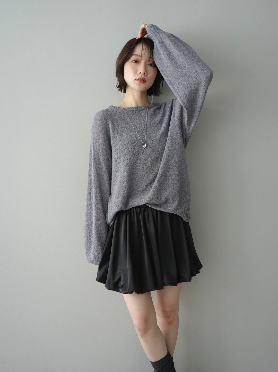 [予約]バックシアーフラワーレースニットプルオーバー/gray