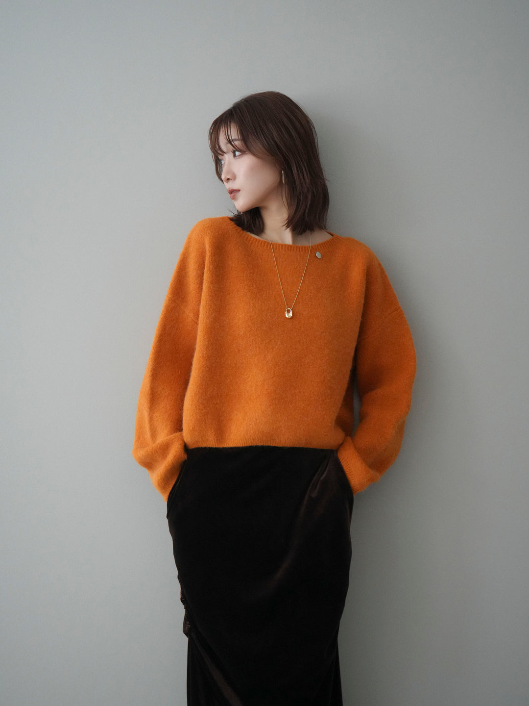 [予約]アンゴラタッチボートネッククロップドプルオーバー/orange