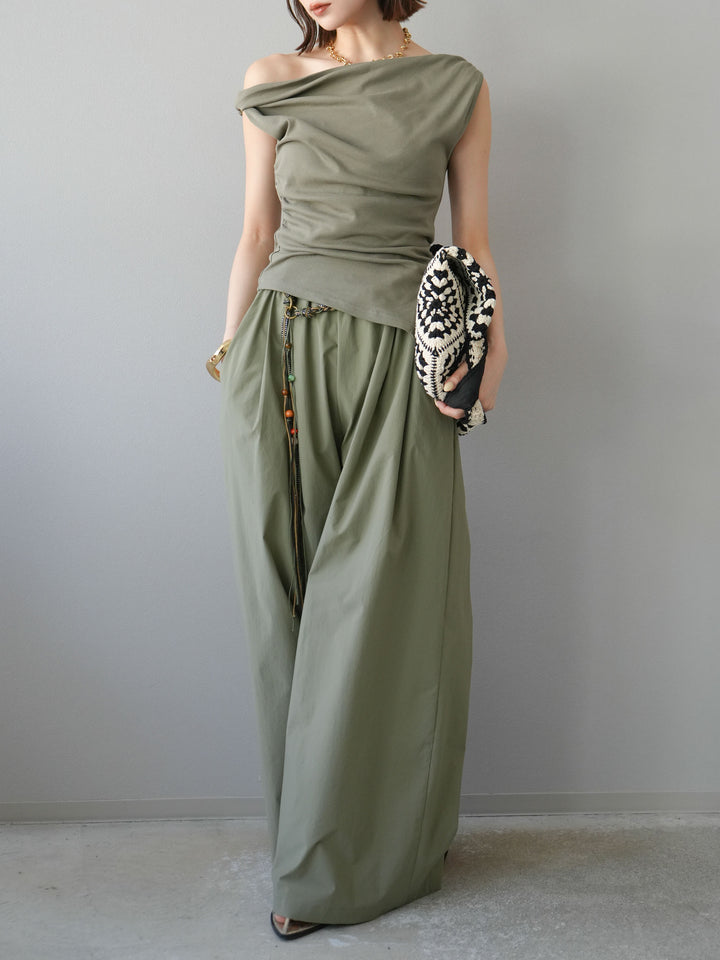 [SET]タックデザイントップス＆ビーズベルト付きパンツSET UP(2set)