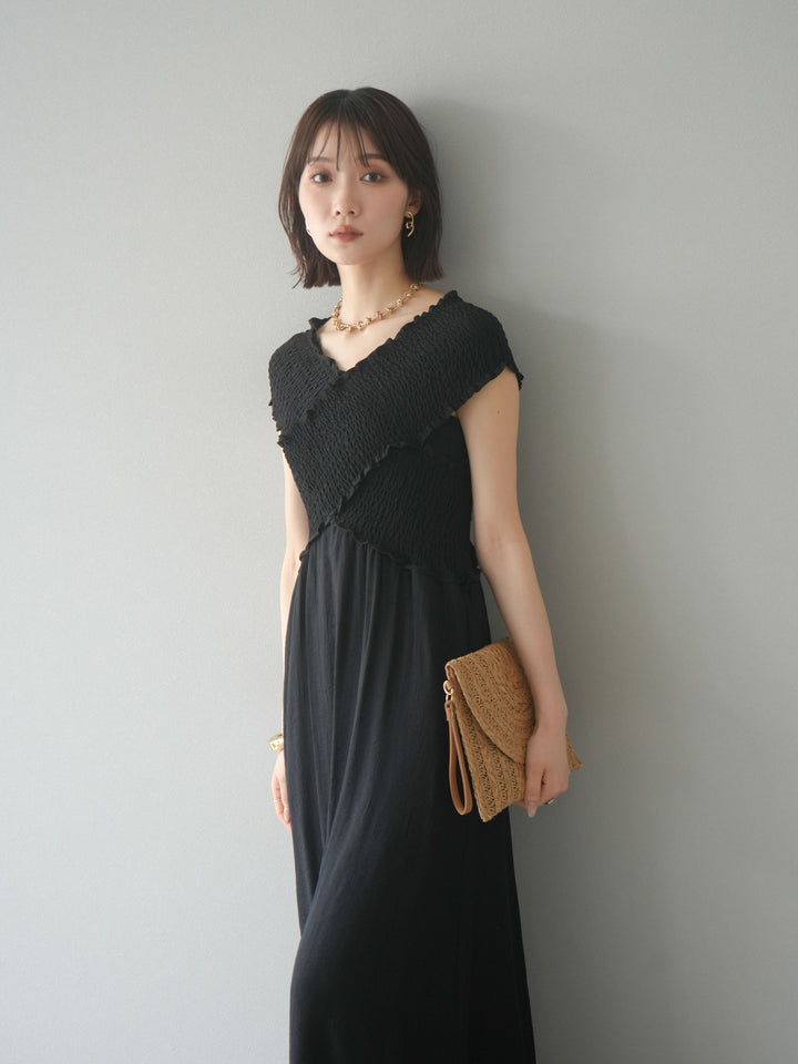 [SET]シャーリングクロスワンピース+シャーリングクロスワンピース(2set)