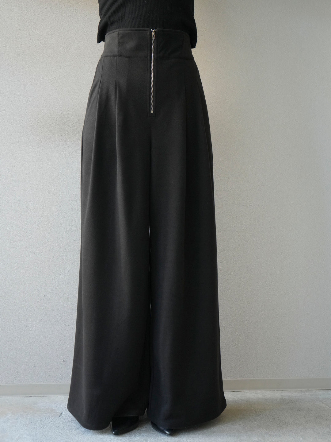 [予約]ウールタッチフロントジップパンツ/black