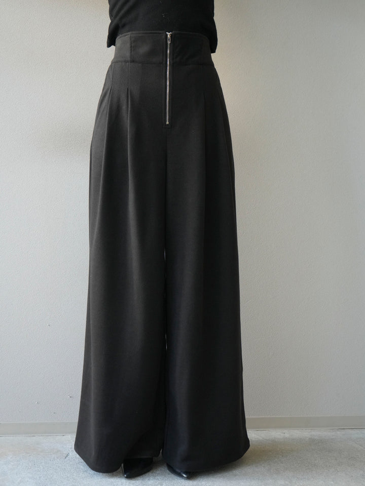 [予約]ウールタッチフロントジップパンツ/black