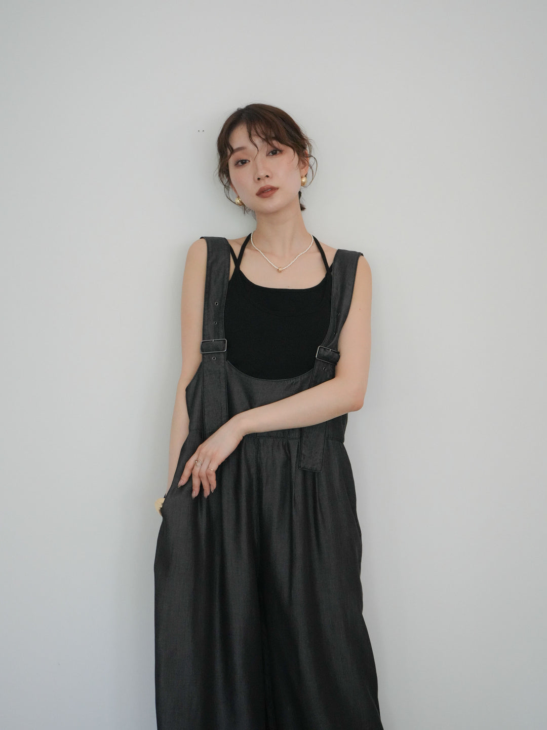 [予約]前後2WAYテンセルデニムオールインワン/black