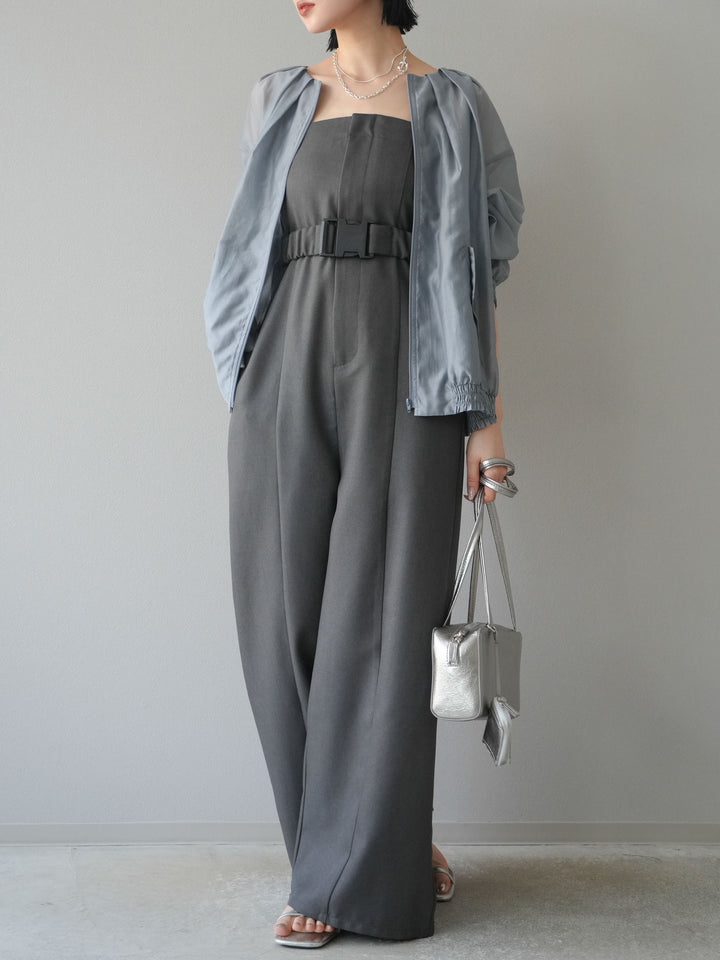 [SET]タックデザインシアーブルゾン+ヘザーツイルベルト付ベアサロペット(2set)