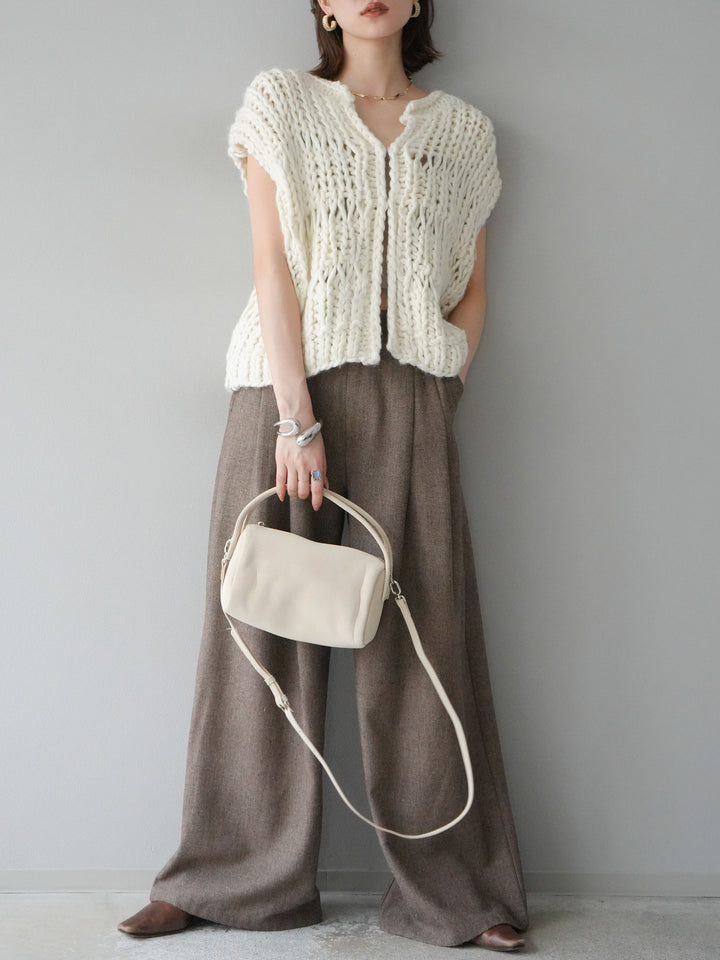 [予約]ツイードタッチタックワイドパンツ/ブラウン