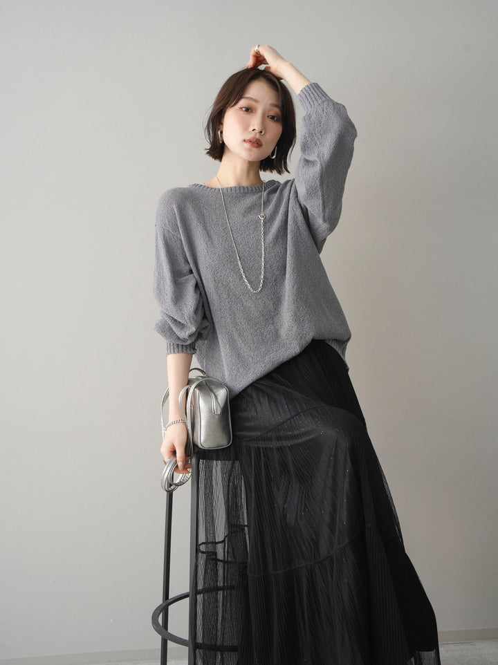 [予約]バックシアーフラワーレースニットプルオーバー/gray