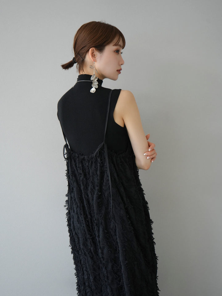 [Pre-order] Fringe Jacquard Stretch Cami Dress/Black