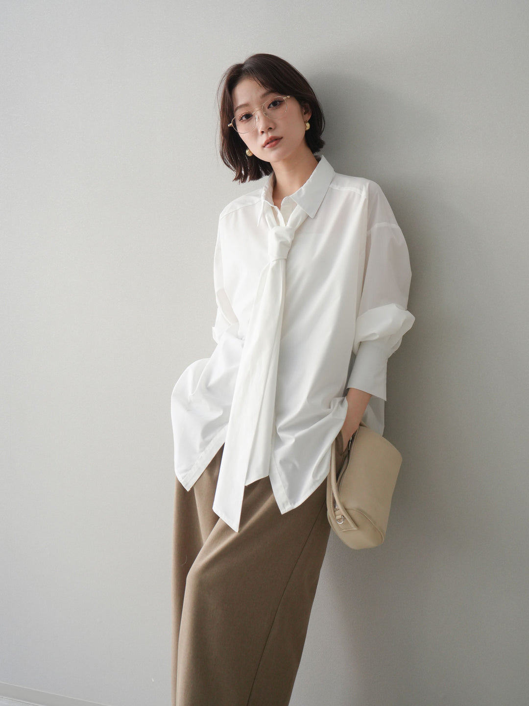 [SET]ボウタイ付オーバーシャツ+選べるアクセセット(2set)