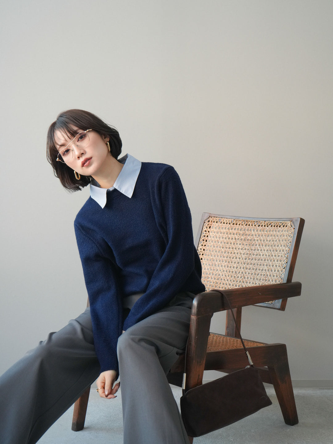 [予約]2WAY襟ニットプルオーバー/navy