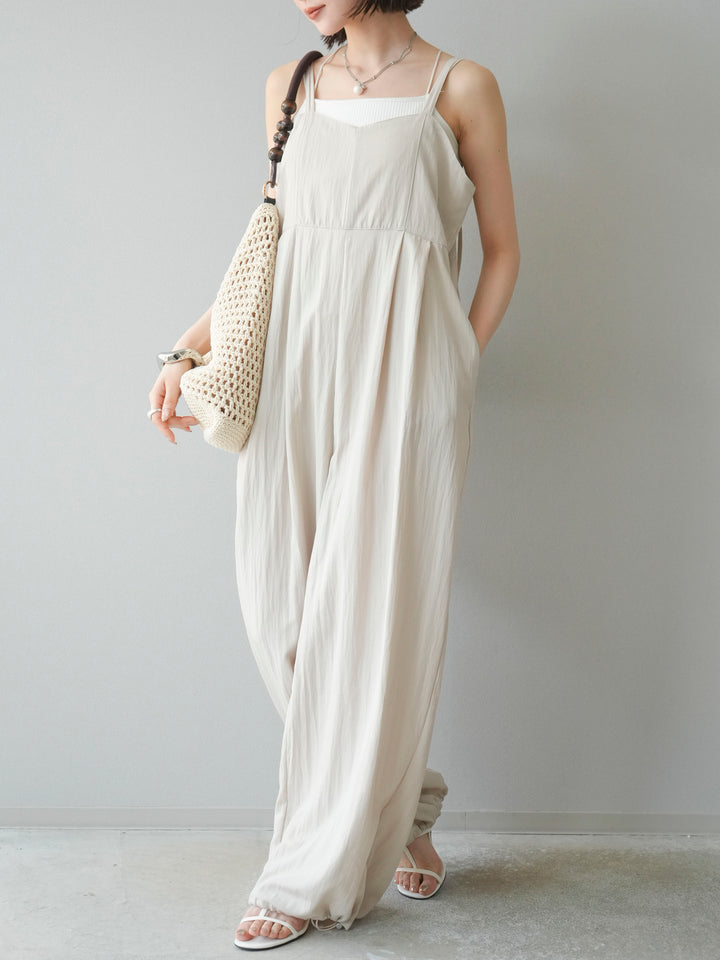 [予約]リネンライクビスチェデザインサロペット/エクリュ