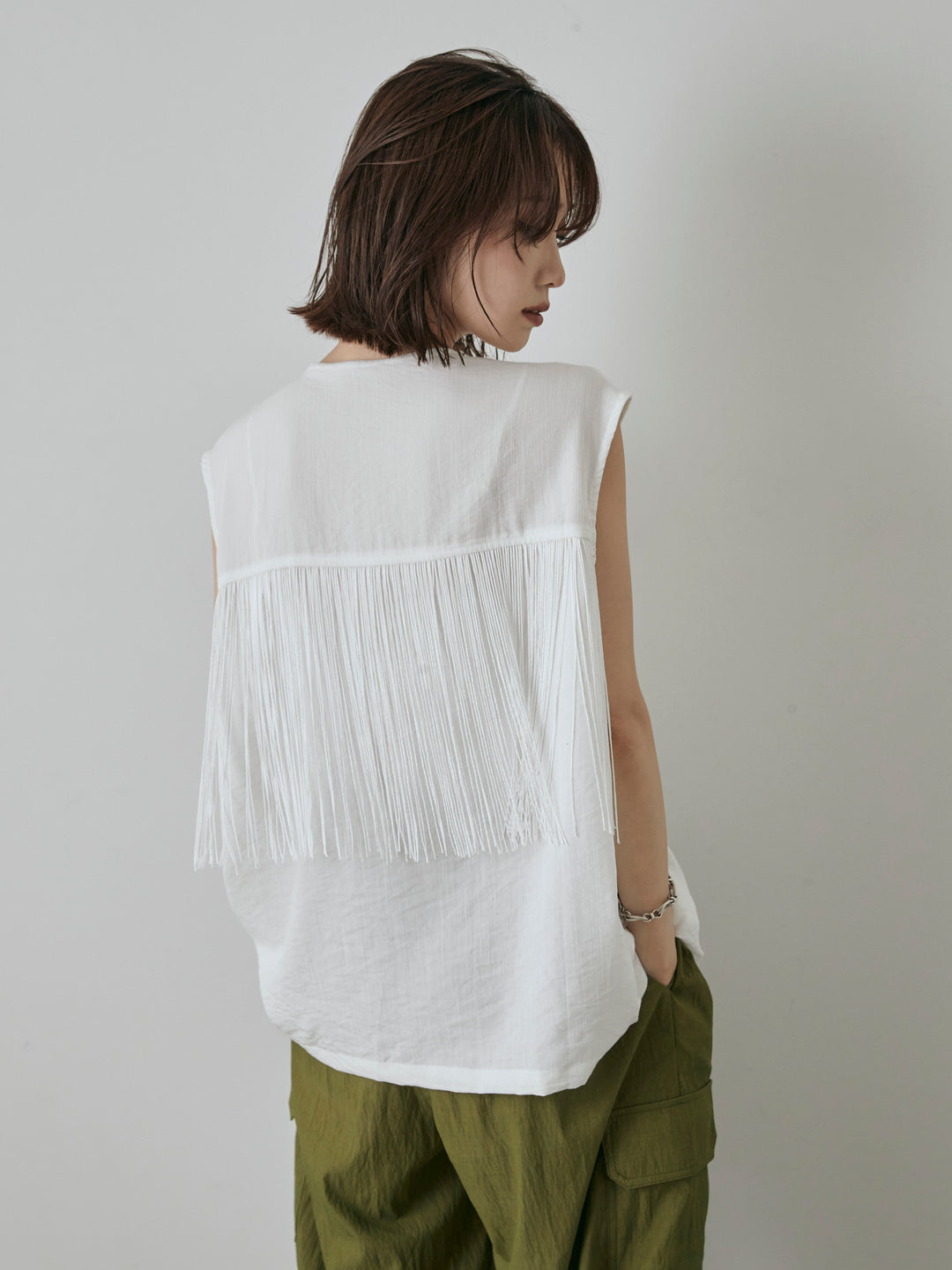 [予約]フリンジノースリブラウス/オフ