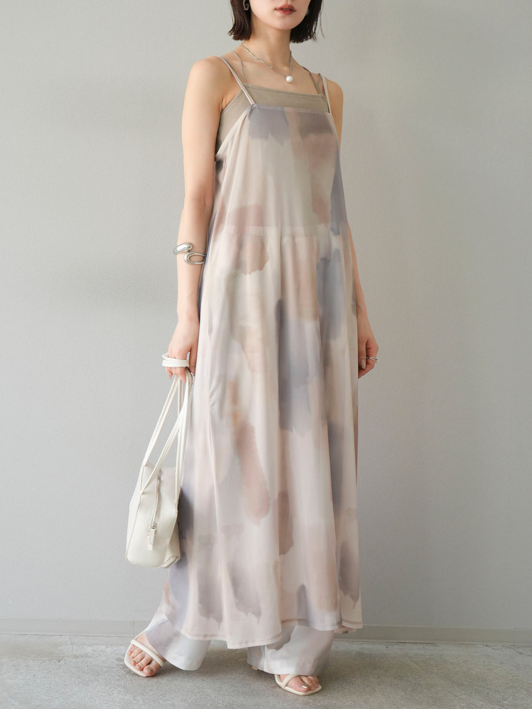 [SET]水彩アートシアーキャミワンピース+水彩アートイージーパンツ(2set)