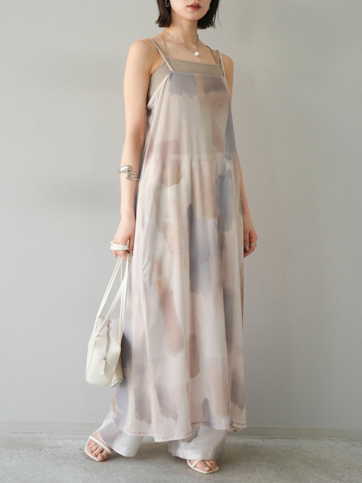 [SET]水彩アートシアーキャミワンピース+水彩アートイージーパンツ(2set)