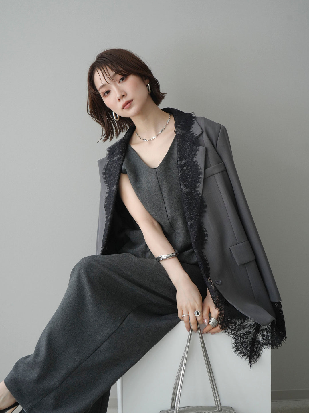 [予約]レースドッキングオーバージャケット/gray