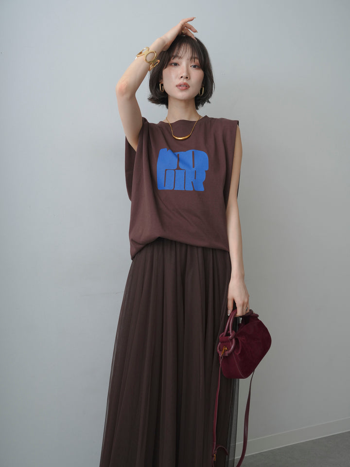 [予約]ショルダータックノースリーブオーバーTEE/brown