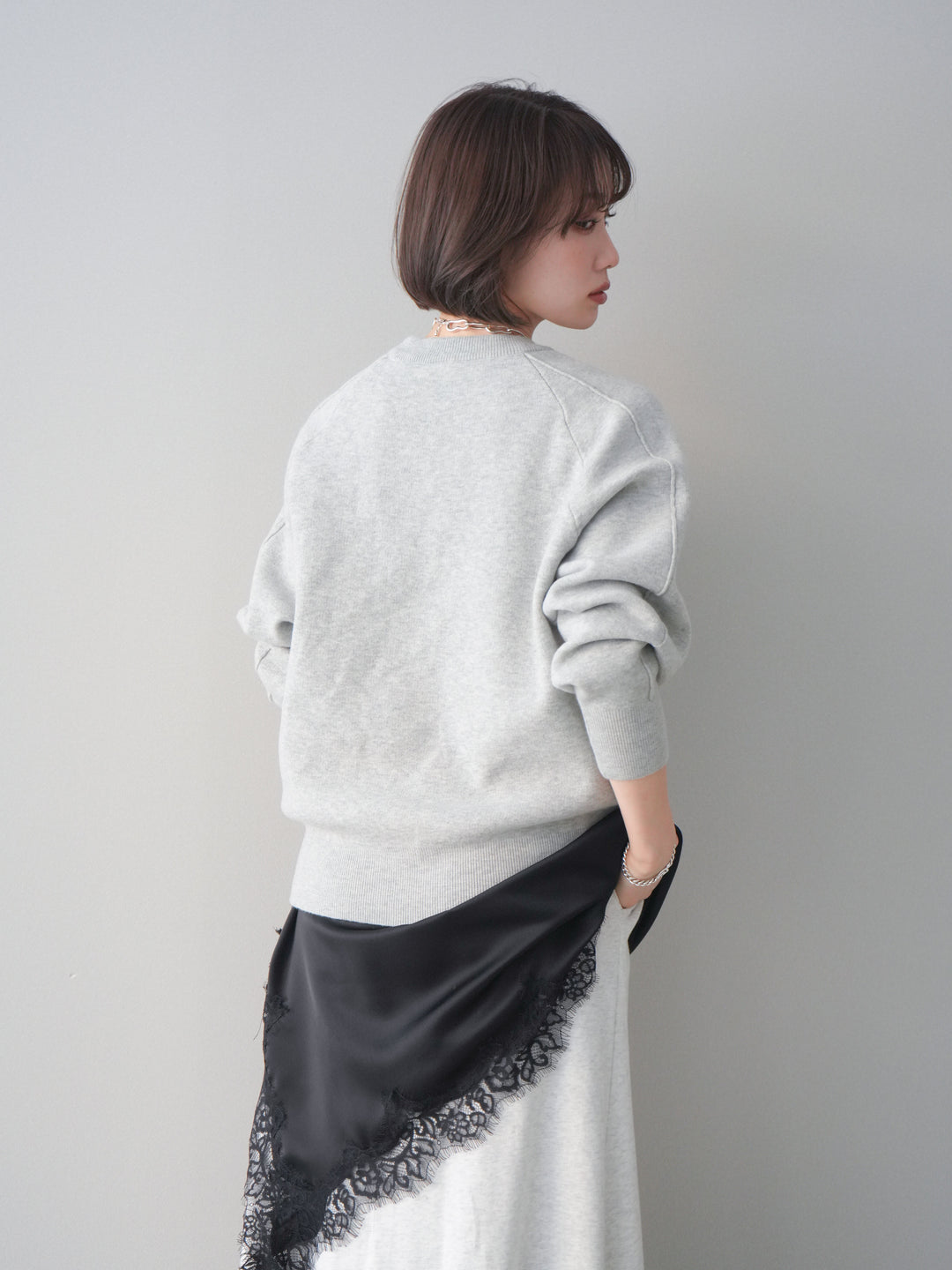 [予約]半ラバープリントロゴスウェットライクニットプルオーバー/mokugray