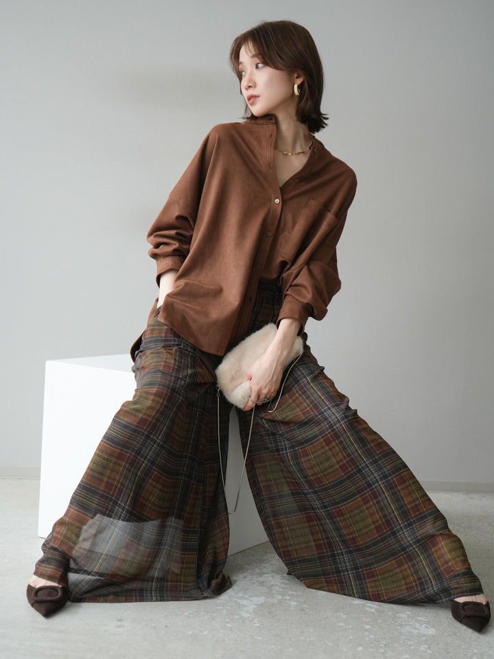 [予約]スエードバンドカラーオーバーシャツ/ブラウン