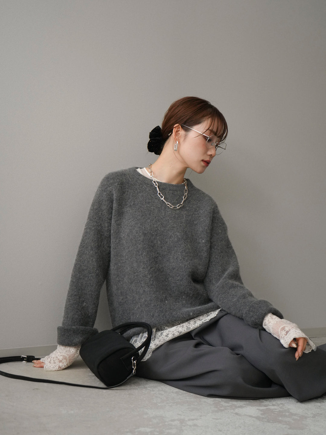 [予約]アンゴラタッチクルーネックニットプルオーバー/gray