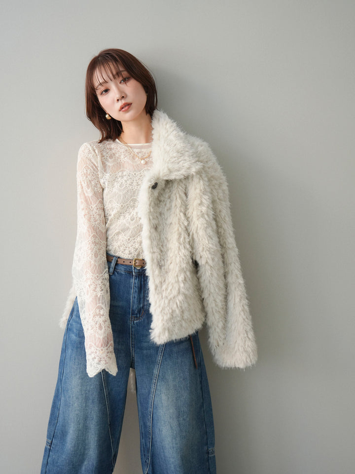 [SET]フェイクファー襟付きショートブルゾン+選べるアクセセット(2set)